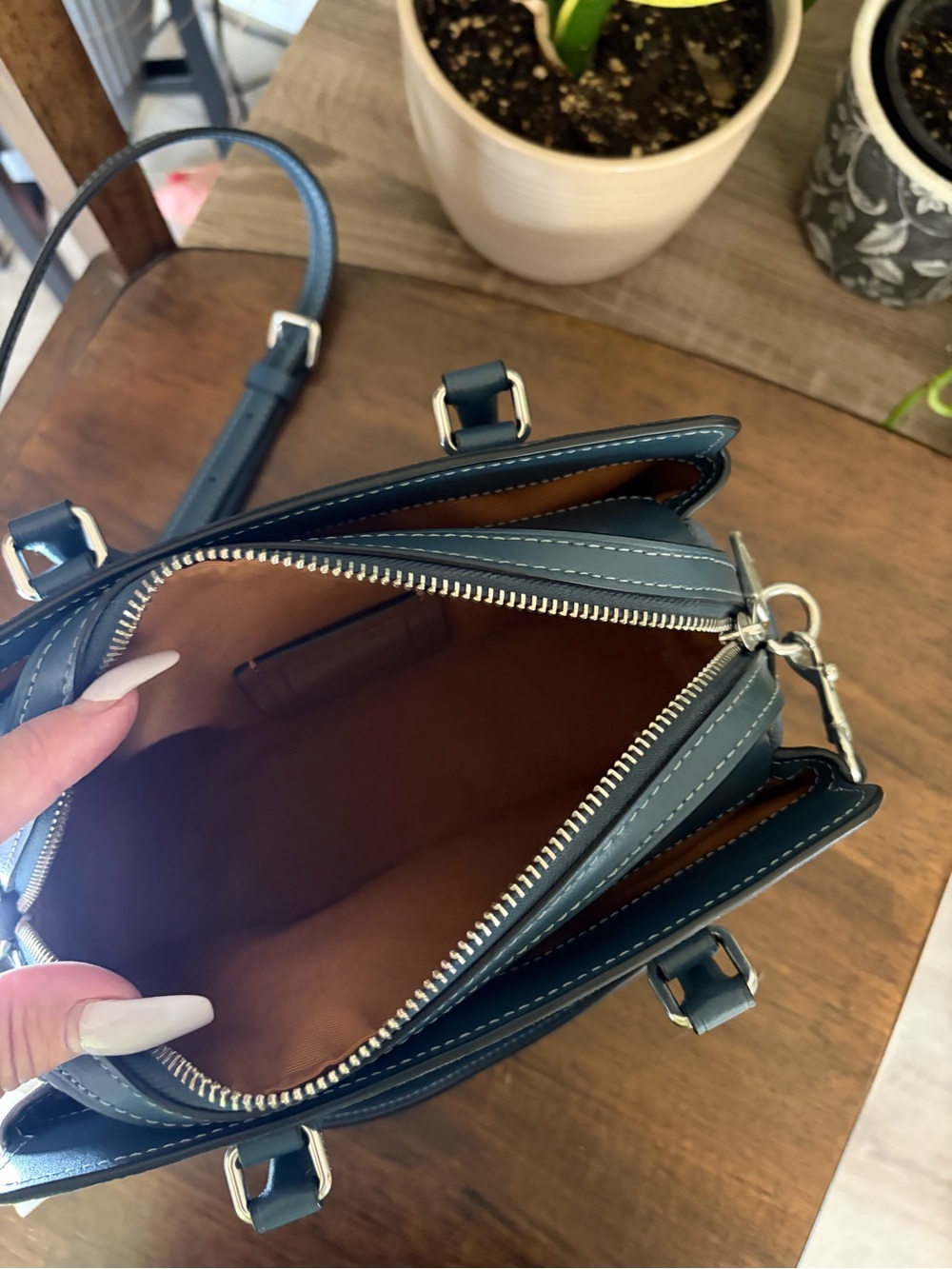 Coach Slate Blue Pebble Leather Satchel with Crossbody Strap - Picture 6 of 8